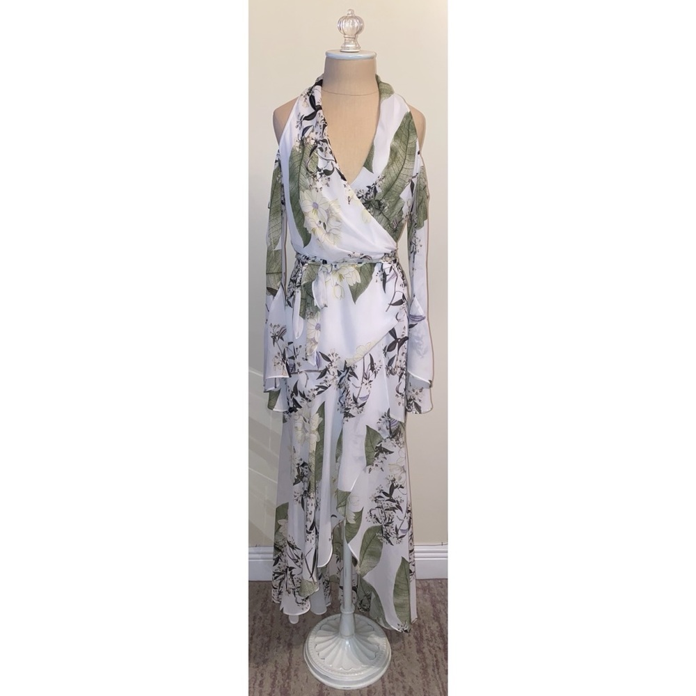 BEBE White Floral Cold Shoulder Ivy Maxi Dress